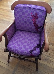 Leigh Maddox Gallery Chair, hand dyed fabric, embroidered salami skin