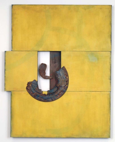 Leslie Shaw Zadoian Constructed Space Acrylic, oil pastel, pastel, metal and wood on canvas