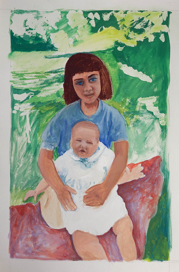 "Sisters in Sunlight" Drawings and Prints gouache on paper