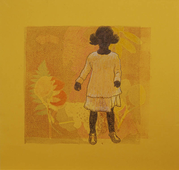"Garden Girl" Drawings and Prints monoprint and charcoal on colored paper