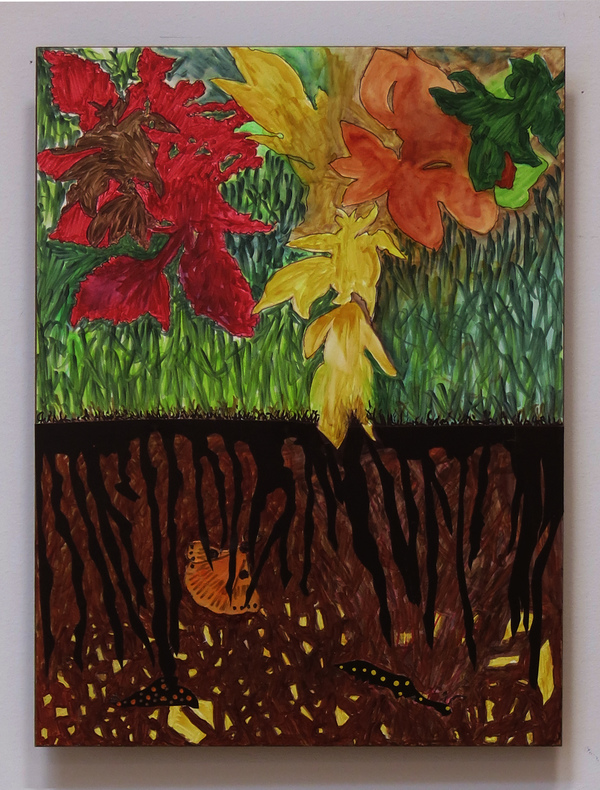 "As Above So Below" Nature Defiant 2020 permanent marker and collage on board