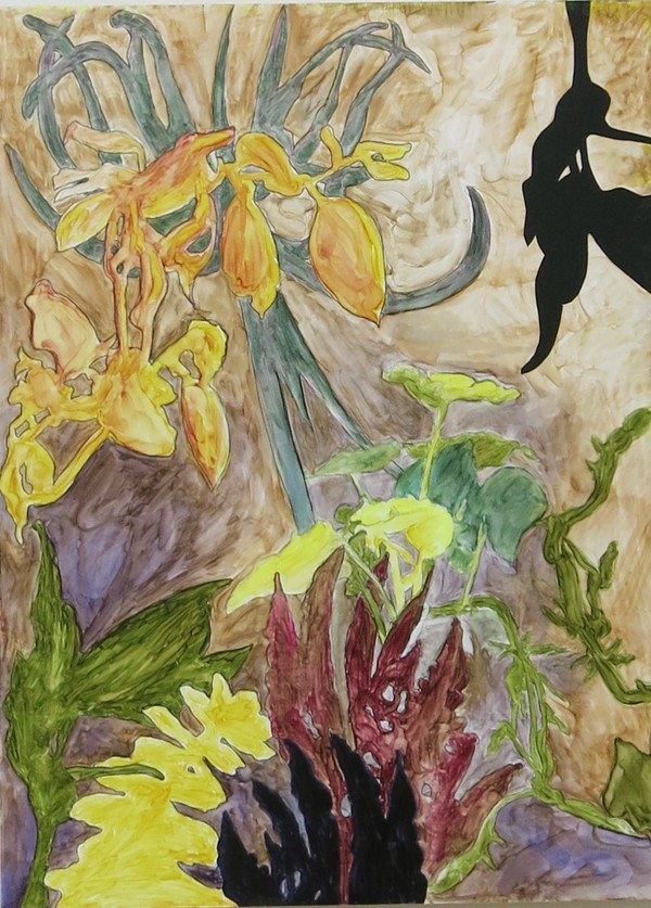 "Joy" Nature Defiant 2020 permanent marker and vinyl collage on board