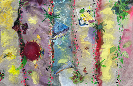 Linnea Paskow Paintings Acrylic and spray paint on dropcloth