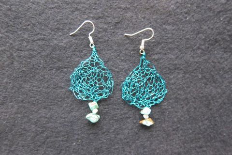  Earrings copper wire, turquoise, freshwater pearls