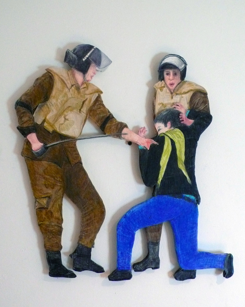 lou anne colodny reliefs; occupy Medium:	Prismacolor, graphite, on archival paper mounted on foam core