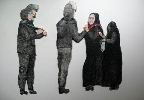lou anne colodny reliefs; occupy Prismacolor, and graphite on archival paper mounted on foam core