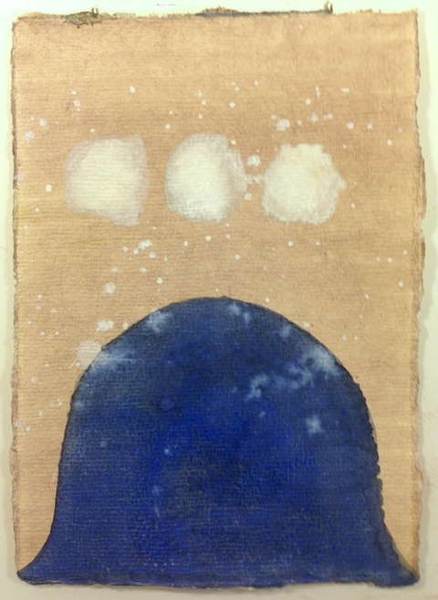 Blue with 3 clouds Mounds-2007-15 Watercolour & handmade paper