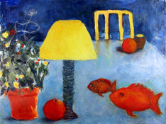 Louise Weinberg   Games Fish Play OIl and mixed media on polymer mounted on canvas