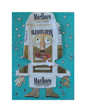 Jane Lubin CigarettePack Collages Acrylic/collage/pumice, rhinestones on wood