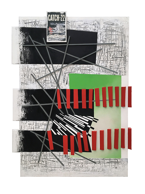 Catch-22 Mid-size Constructions oil, acrylic, ink on aluminum plate, wood on canvas over shaped panel