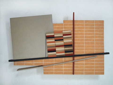 Color Code Small Constructions Oil on mixed media on canvas over shaped panel