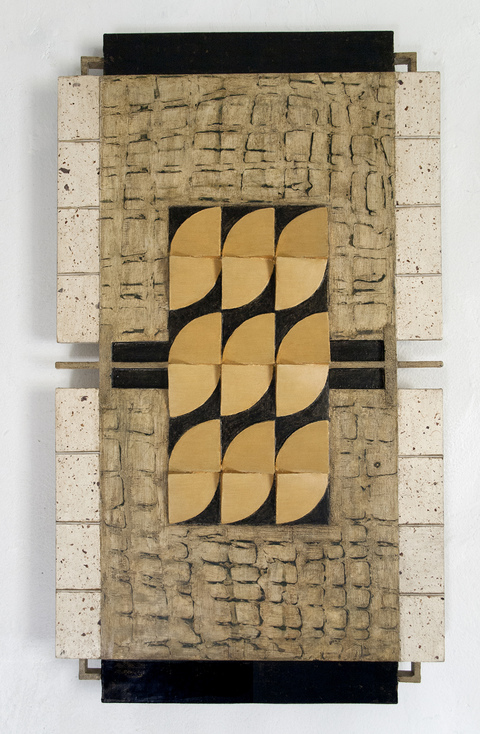 Gold-toned Lantern Mid-size Constructions oil and mixed media on board