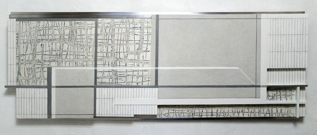 Interweave Mid-size Constructions oil on wood and canvas over panel with aluminum framing