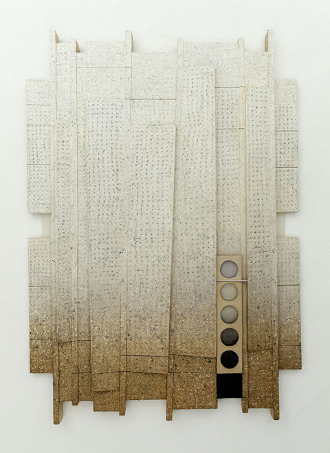 Phantom City Mid-size Constructions oil on canvas, wood, aluminum plate over shaped support