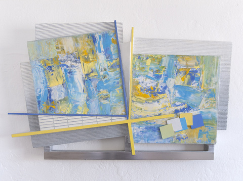 free-fall Small Constructions oil on wood, aluminum plate, hardboard on canvas over shaped support