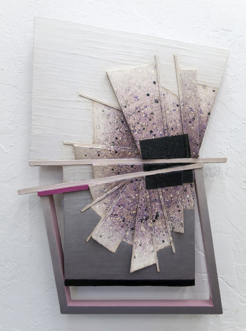 Rose Madder Small Constructions oil on wood, aluminum plate, on canvas over shaped support