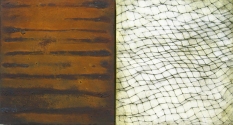 Luisa Sartori Lines & Weather oil, copper leaf, iron dust, graphite on wood
