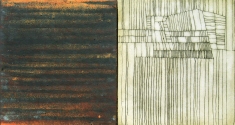 Luisa Sartori Lines & Weather Oil, copper leaf, iron dust, graphite on wood