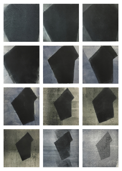 Geo-abstract monotypes for new animation (dark form) Current Work Monotypes