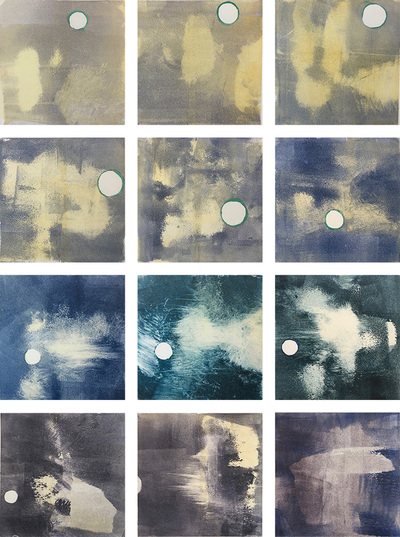 Geo-abstract monotypes for new animation (moon dot) Current Work Monotypes