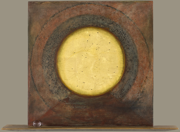  Painting oil, gold leaf on panel,with lucite and wood