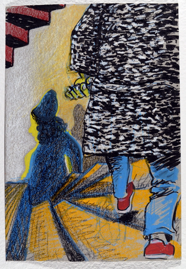  2019-2018 paint marker and crayon on gray paper