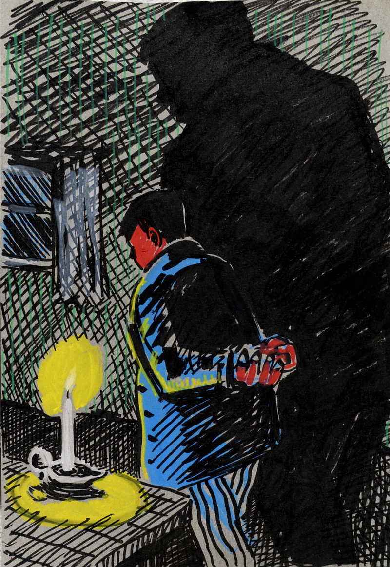  2019-2018 paint marker on gray paper