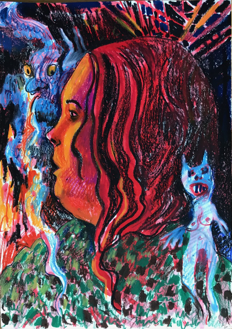  2019-2018 ink and crayon on paper