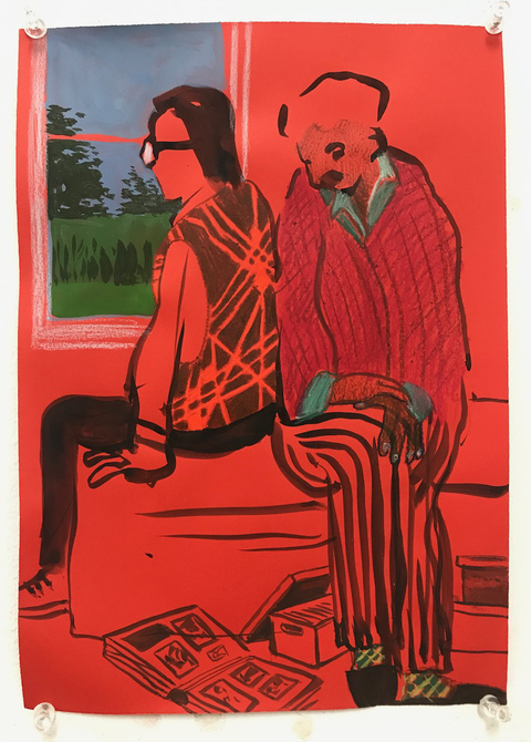  2022-2023 Gouache and crayon on red paper