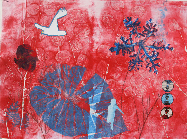 Margaret Matheson                                 Fine Art  Monoprints: Mythos  Monoprint with Relief Print and Painted Collage