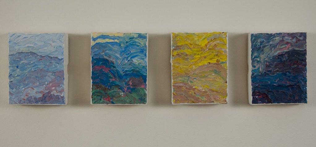 Four Landscapes Small Paintings Oil on paint-tube boxes