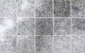 Marsha Goldberg Palmyra - 2019 drawing installation graphite powder on tranlucent Yupo