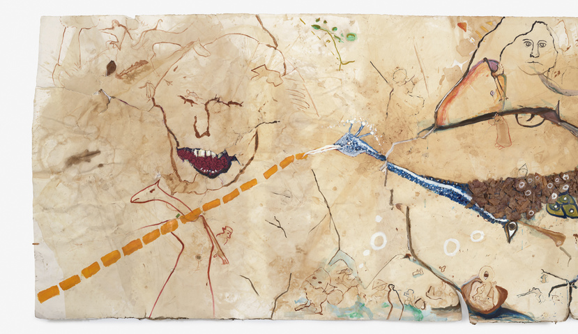 Marsha Nouritza Odabashian Drawing/painting/collage  Onionskins, Onionskin Dye, Conte Crayon, Graphite, Acrylic Paint and Lace on Stonehenge Paper 