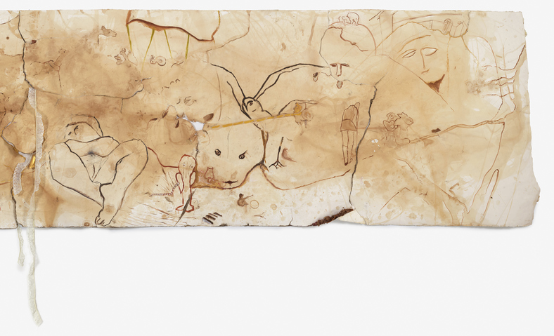 Marsha Nouritza Odabashian Drawing/painting/collage  Onionskins, Onionskin Dye, Conte Crayon, Graphite, Acrylic Paint and Lace on Stonehenge Paper 