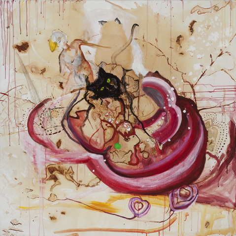 Marsha Nouritza Odabashian Paintings  Onionskins, Dye, Drawing Media and Acrylic Paint on Canvas