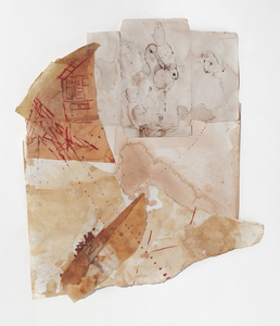Marsha Nouritza Odabashian Drawing/painting/collage  Onionskin dyed paper. vellum and eggshells, embroidery floss, India ink and  graphite