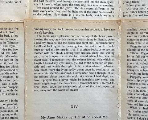 Martha Schlitt David Copperfield paperback pages, thread, wood, glue