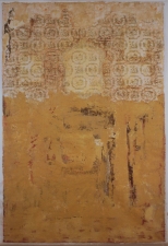 Marty Baird Patterns of Memory acrylics, sand, oils, wallpaper on linen