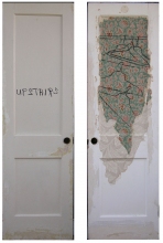 Marty Baird Installations oilstick, oils, acrylic, wallpaper on door