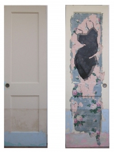 Marty Baird Installations paint, ink, wallpaper on door