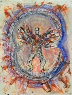Marty Greenbaum MAN ON FIRE mixed media on paper