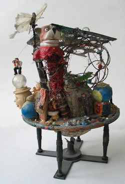 Marty Greenbaum FREESTANDING metal, plastic, figures, mirror, mixed media