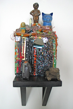 Marty Greenbaum WALL RELIEFS steel, rock, glass, string, ceramic, mixed media