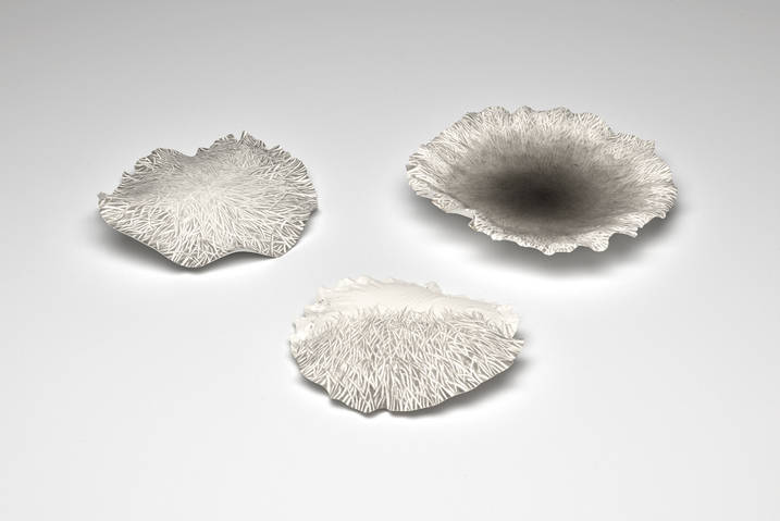 hill & hole objects, #1, #2 & #3 hill & hole gesso objects homemade gesso, India ink