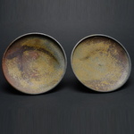  Plates Stoneware, black iron oxide, natural ash glaze