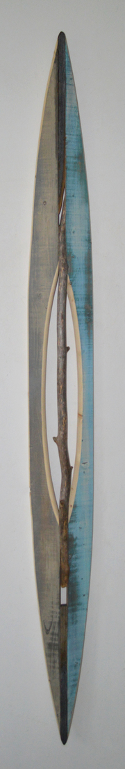Melinda Rosenberg Boats stick, aniline dyes and paint on pine and found wood