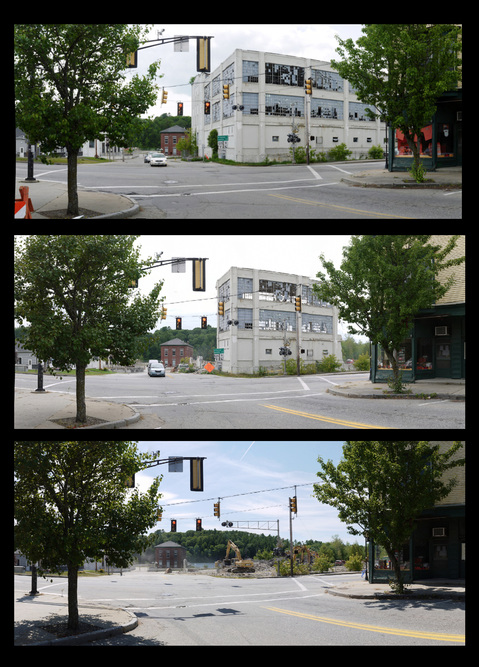 Looking Southwest, Main Street and Route 196, 04 June, 01 August, and 09 August Michael Kolster Outside the Mill archival pigment print
