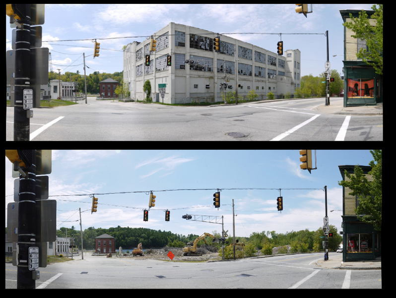 Looking Southwest, Intersection of Route 196 and Main and Canal Streets, 23 May and 09 August Michael Kolster Outside the Mill archival pigment print