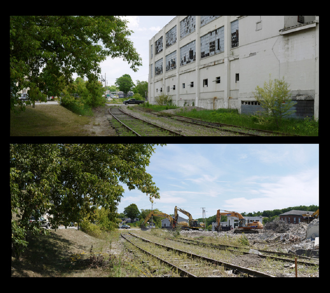 Looking East along RR tracks, Route 196 and Canal, 04 June and 09 August Michael Kolster Outside the Mill archival pigment print