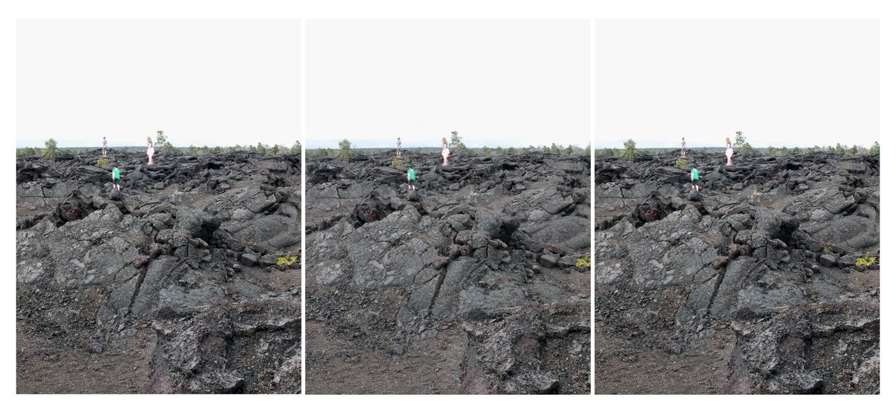 children on lava flow from 1974 eruption of Kilauea, Hawai'i Volcanoes National Park Michael Kolster Lava Flows archival pigment print